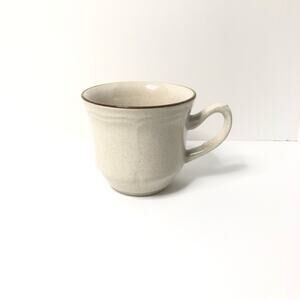 vtg baroque‎ heartside japan stoneware 3 inch mug brown rim farmhouse teacup